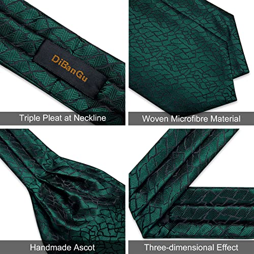 Image of DiBanGu Mens Silk Ascot Ties Paisley Jacquard Woven Cravat and Pocket Square Cufflinks with Lapel Pin for Business Wedding