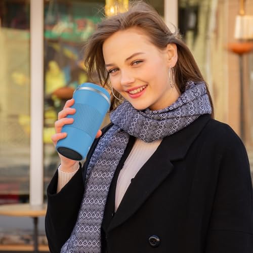 Image of Travel Mug 380 ml, Insulated Coffee Cup with Lid, Reusable Stainless Steel Thermal Cup for Coffee, Tea & Cold Drinks, Leak-Resistant Double-Walled Travel Mug, Azure Blue