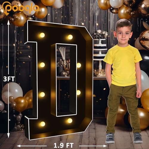 Image of Pooqla 3FT Marquee Light Up Letters, Black Large Letter D Party Decorations | LED Marquee Letters 3 Feet Tall, Black Giant Mosaic Letters Gift for Boys Men Birthday Anniversary Wedding Decoration