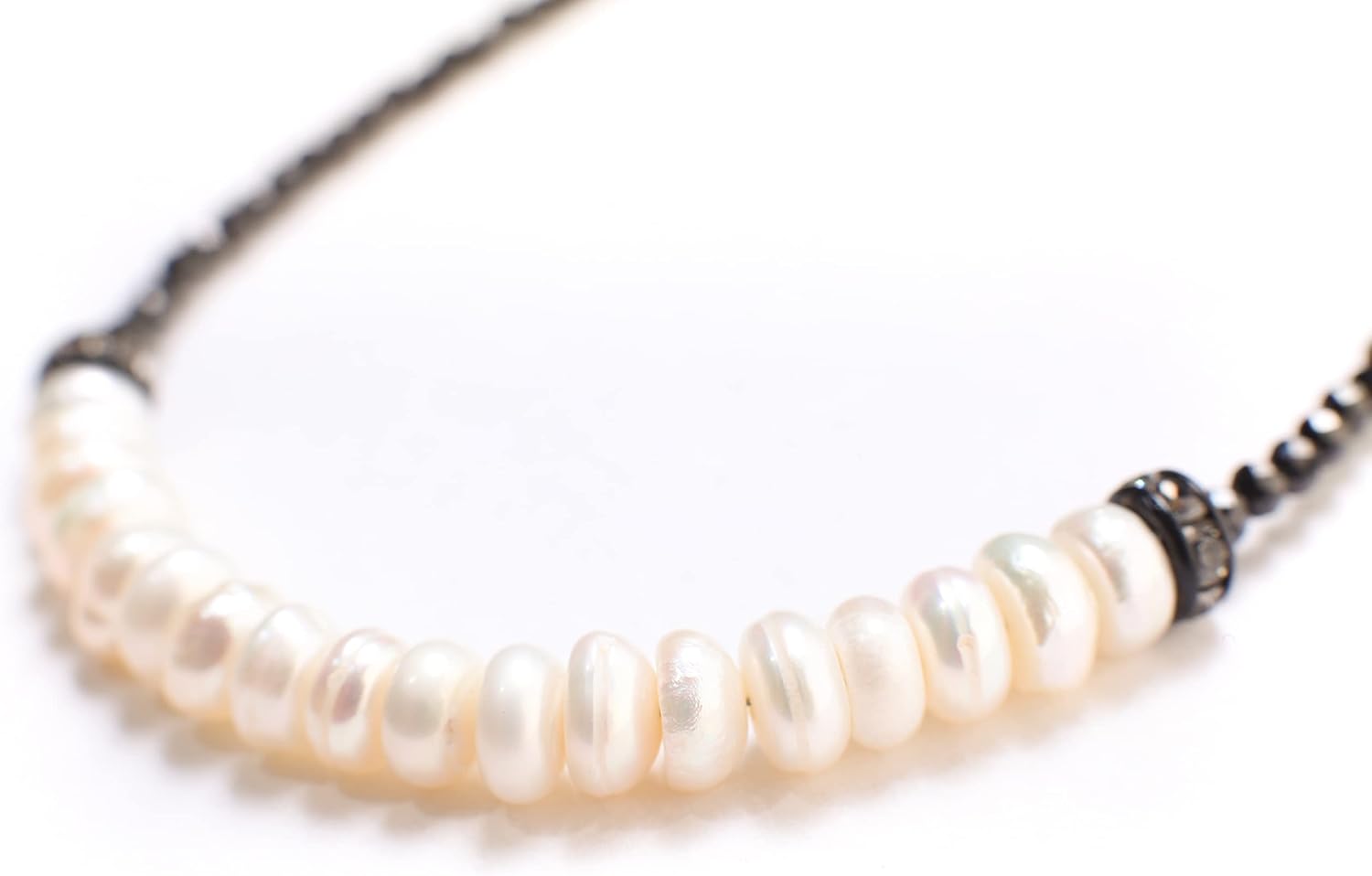 Black Spinel Micro Faceted 2mm Diamond Cut with Freshwater Pearl Rondelle Choker Silver Necklace Minimalist, Necklace 14" to 40"