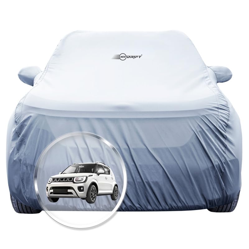 Image of NEODRIFT 'SilverTech' Car Cover for Maruti Suzuki Ignis (100% Water-Resistant, All Weather Protection, Tailored Fit, Multi-Layered & Breathable Fabric) (Colour: Silver)
