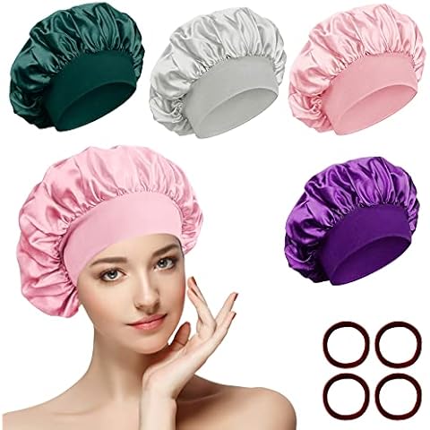 4 Stück Satin Haarhaube Nacht Schlafhaube Cover