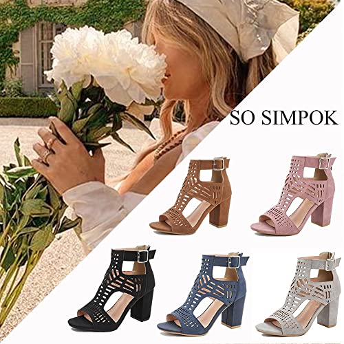 SO SIMPOK Chunky Heel Sandals for women Cut Out Peep Toe Zipper Block Heel Sandals Summer Beach Dressy Party High Heeled Sandals2