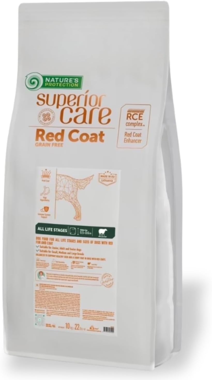 Nature's Protection Dry Dog Food for Small, Medium & Large Breed - High Protein, Grain Free Tear Stain Diet - Dog Kibble for Puppy & Adult Dogs with Red Fur (Superior Care - Lamb, 22 lb)