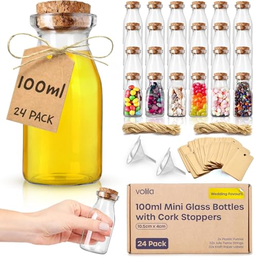 24 x Fiole en Verre, 100ml Petite Fiole en Verre avec Bouchon Liege Pour Contenant Dragées...