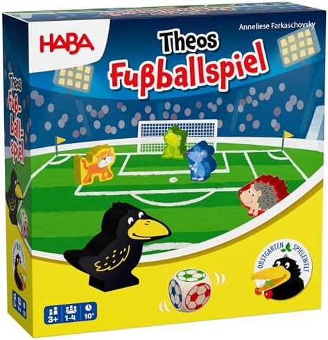 HABA Theos Fußballspiel – Kooperatives Kinderspiel ab 3 Jahren | Obstgarten-Spielprinzip im Fußball-Design, Geschenk für Jungen & Mädchen, 1-4 Spieler, kurze Spieldauer