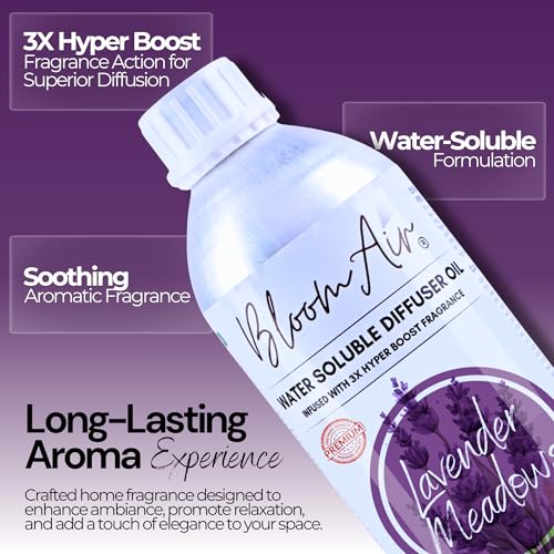 Image of Lavender Meadows Diffuser Oil for Home Fragrance, 1 Litre Refill, Water-Soluble, Strong & Long-Lasting Aroma Infused with 3X Hyper Boost Action for use in Home and Office