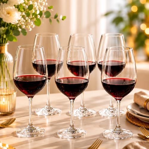 Jogo de 6 Taças para Vinho 330ml Transparente de Vidro | Taças para Vinho Tinto, Vinho Branco, Água, Suco, Drinks e Bebidas | Taças Elegantes para Mesa Posta, Cozinha, Bar, Restaurante e Presente