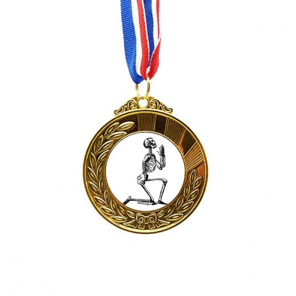 Medalla de esqueleto humano orando primer lugar con cinta dorada 4