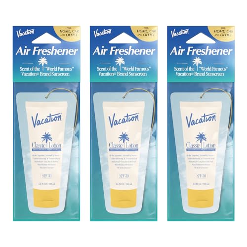 Image of Vacation Car Air Freshener, Pack of 3 - Hanging Air Freshener for Car, Home and Office, Vacation by Vacation Sunscreen Signature Scent, Long-Lasting Deodorizer
