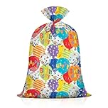 Extra Large Birthday Plastic Gift Bag 36''x48''Jumbo Happy Birthday Present Bag XL Oversized Gift Wrapping Bags Colorful Balloon with Confetti Design
