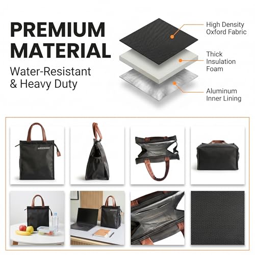 Image of Wooum Lunch Bag for Office with 1 Year Warranty, Insulated Tiffin Holder for Women & Men, Waterproof Thermal Lunch Holder with Bottle Holder Large Capacity Tiffin Box Carry Bag for Travel Daily Use