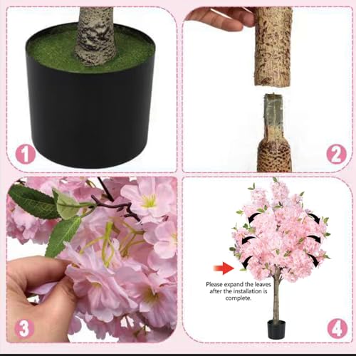 人工桜の木 2本セット 人工葉の植物 120cmの大きい模倣された世帯の植物 さくら 観葉植物 ホームオフィスの屋内装飾のための人工的な植物 (2, ピンク) [4]