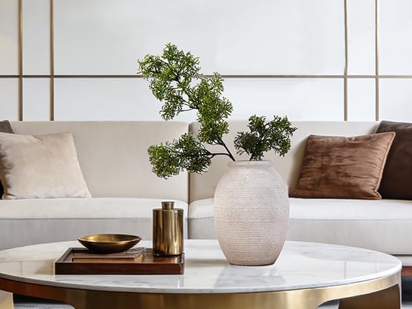 8 Inch White Ceramic Vase - Rustic Vintage Decorative Vase for Home - Farmhouse Pottery Vase for Flowers - Christmas Vase - Modern Vintage Dining Table Centerpiece ， Lyeec Vases Set - Image 4