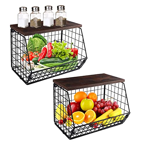 Treesunshine Frutero de Cocina, Cesta de frutas, 2 Piezas Cestas Apilables y Montables en la Pared, Organizador Frutas y Verduras, para Encimera de Cocina, para Almacenar Fruteira y Aperitivos