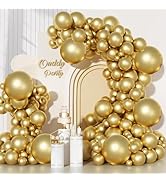 Ouddy Party 129Pcs Metallic Gold Balloons Different Sizes 18 12 10 5 Inch, 6Pcs 18”Chrome Metal G...