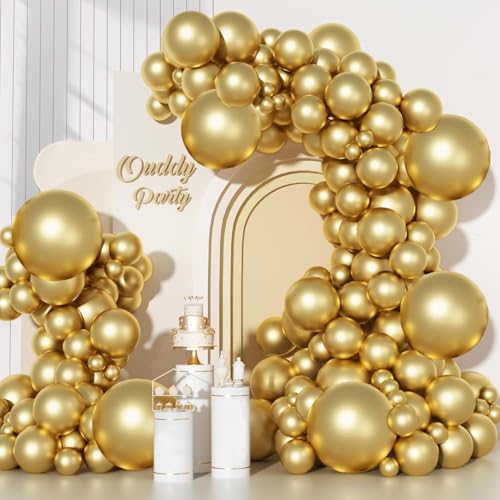 Image of Ouddy Party 129Pcs Metallic Gold Balloon Arch Garland Kit in 18 12 10 5Inch | Different Sizes 6Pcs 18 inchChrome Golden Balloons for Birthday Wedding Anniversary Baby Shower Bachelorette Party Decorations