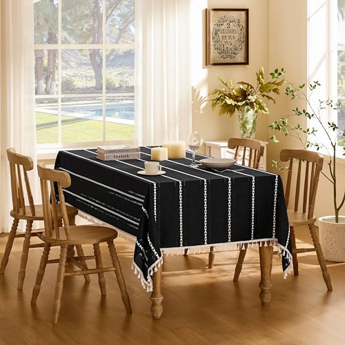 ZeeMart Hemstitched Striped Boho Table Cloth, 54x54 Inch Black by ZeeMart - Used condition - Image 2