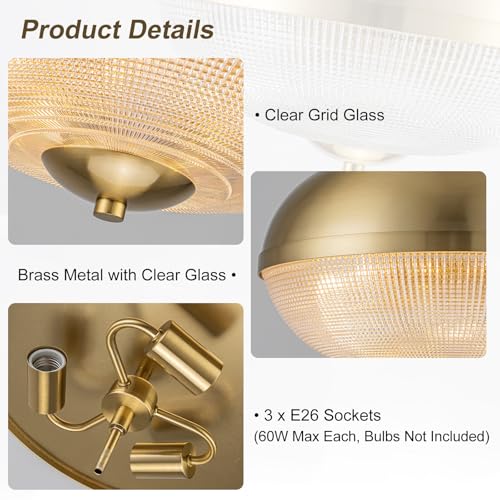 Zicbol Modern Brass Glass Pendant Light, 3-Light Gold Hanging Light Fixture with Adjustable Rod, 15.9" Glass Chandelier for Kitchen Island, Dining Room, Hallway, Bedroom — view 6