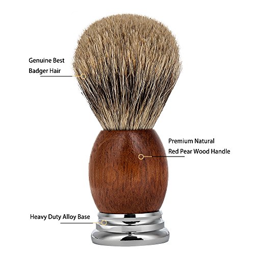 Charmman Best Badger Hair Bristles Shaving Brush, Premium Natural Red Pear Wood Handle+Heavy Duty Alloy Base, Deluxe Package #TOP4