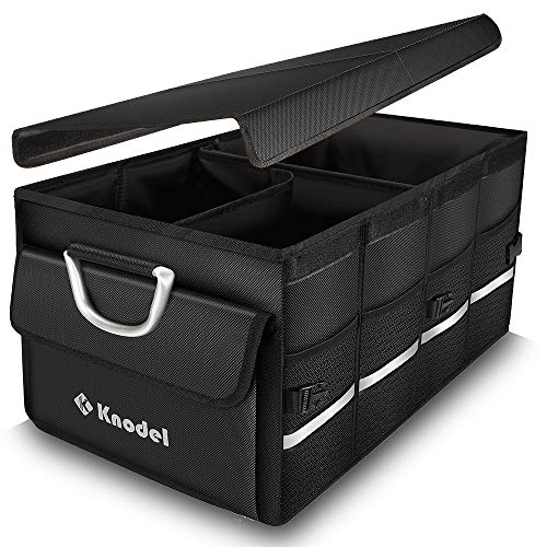 Knodel Car Trunk Organizer, Foldable Cover, Heavy Duty Collapsible Car Trunk Storage Organizer, Car Cargo Trunk Organizer with Lid (Large)