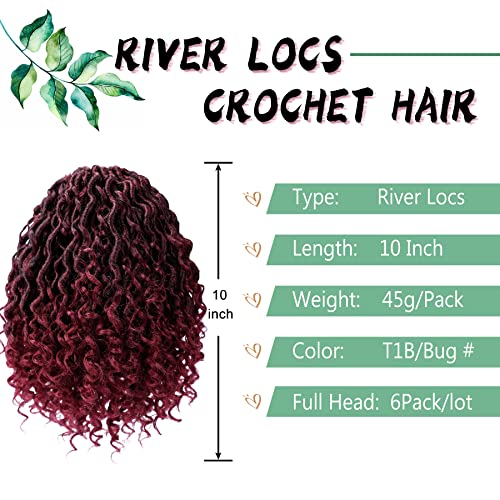 Liyate Goddess Locs Crochet Hair 10 Inch 6 Packs Faux Locs Crochet Hair For Kids Pre Looped Soft River Locs Crochet Braids With Curly Hair Boho Hippie Locs Synthetic Hair Extensions(T1B/Bug) #TOP1