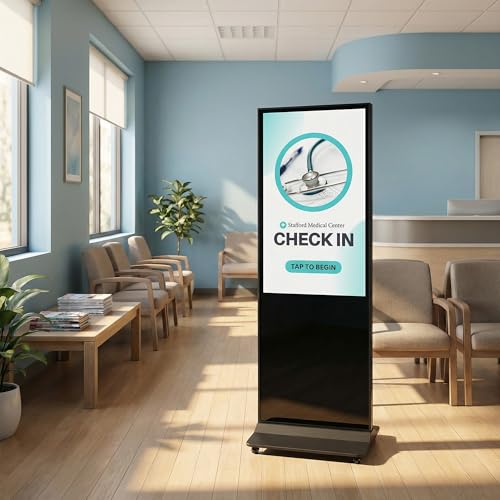 shopPOPdisplays 43″ Touch Screen Digital Display Tower, Android OS, Full HD 1080×1920, Movable Wheels, WiFi/HDMI/USB, Interactive Indoor Kiosk for Retail & Events