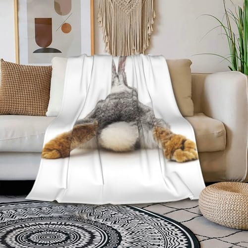 HGOD DESIGNS Grey Rabbit Isolated Blanket Throw Blanket Soft Comfortable for Sofa Chair Bed Office 130x150cm - Image 3