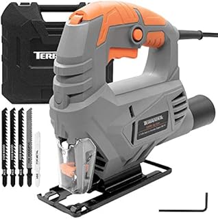 Terratek Electric Jigsaw 550W 3000SPM, 5 Speed Jigsaw Tool, Jigsaw Cutting 65mm Wood, 8mm Metal, Max 45 Cutting Angle, 5 Blades with Jig Saw Carrying Case and Vacuum Adaptor