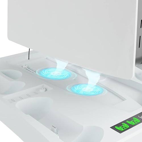 Miniatura 3 de SINBEAUTIES para estación de carga del controlador PSVR2, estación de carga de 5 manijas Playstation y soporte de ventilador de refrigeración,