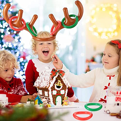 Tenwo Opblaasbaar ringwerpspel met 4 ringen, kerstfeest, werpspel, opblaasbaar rendier, gewei, ring, werpspel, toss spel… - Image 3