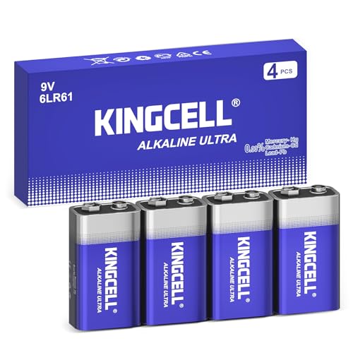 KINGCELL 9V Batteries 4 Pack, Alkaline, 10-Year Shelf Life