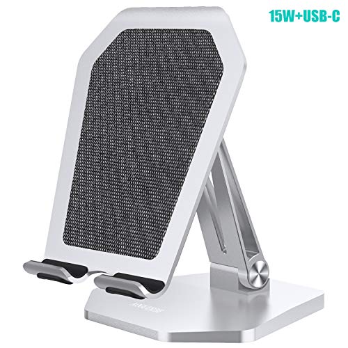 AOGUERBE 15W Wireless Charger,Wireless Ladestation 7.5W für iPhone 11/11 Pro/11 Pro Max/XS MAX/XR/XS/X/8/8 Plus,10W Fast Kabelloses Ladegerät für Galaxy Note 9/S9/S9 Plus/Note 8/S8/S8 Plus/S7 (Silber)