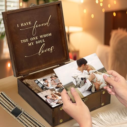 OurWarm Wooden Wedding Keepsake Box, Mr Mrs Memory Box with