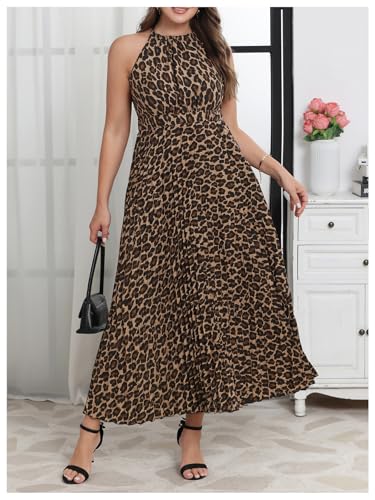 Image of Floerns Women's Plus Size Boho Sleeveless Halter Neck Tie Back A Line Long Dress