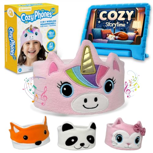 Toddler Headphones Wireless, Kids Bluetooth Earphones, Safe Volume - Wired School Headphones for Kids with 3.5 MM Jack and Travel Bag - Toddler Airplane Accessories for Boys & Girls - Pink Unicorn