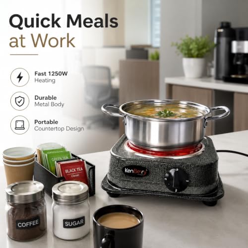 Image of KenBerry 1250W Heavy Duty Electric Coil Stove | Adjustable Temperature Control | High Performance Heating Coil | Durable Metal Body | Ideal for Hostels, PGs, Home Kitchens & Everyday Cooking.