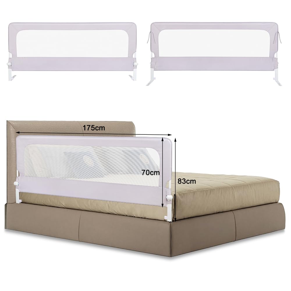 Barriera per letto per bambini, portatile Bed Rail, protezione contro le cadute, barriera di sicurezza per bambini letto, facile da installare C, 180 x 70 x 26 cm, grigio