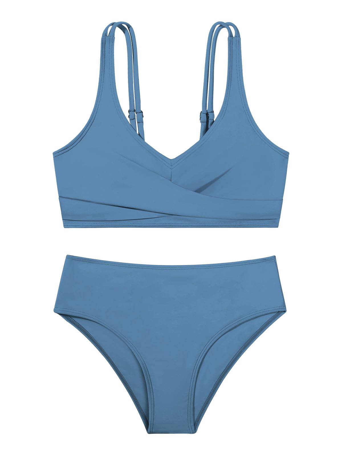 Girls Swimsuit 2 Piece Tropical Floral Twist Cross Swimwear High Waisted Bikini Set Teen Solid Color Bathing Suit 9-16T