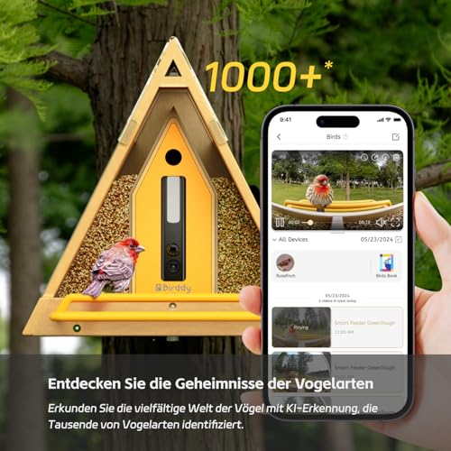 Birddy® Original Smart Vogelfutterstation mit Kamera, solarbetrieben, langlebiges Material, GreenTough Feeder mit Vogelbeobachtungskamera, KI-Identifizierung, Live-Ansicht, sofortige – Bild 5