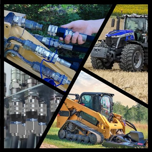 Image of 1 /2 inch Flat Face to Ag Style Hydraulic Quick Coupler Adapter Set | Convert Tractor Hydraulics to Bobcat Coupling | Heavy-Duty | 5076 PSI | Zinc Plated | ISO 16028 to ISO 5675 | W /Dust Caps | TL36-FLEX