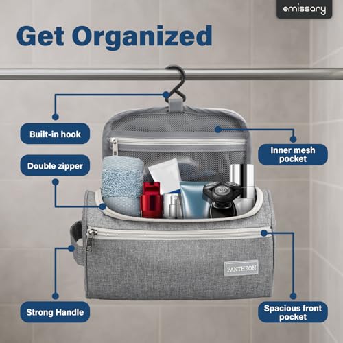 Image of Pantheon Hanging Travel Toiletry Bag for Men, Dopp Kit - Gray