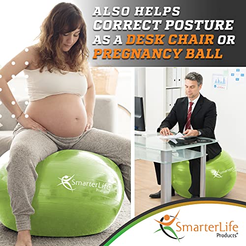 SmarterLife Exercise Ball Yoga Ball for Fitness, Balance, Stability, or Pregnancy, Gym Ball for Core Workout, Physical Therapy, Yoga Ball Chair for Office, Anti-Slip Anti-Burst (45 cm, Lime)
