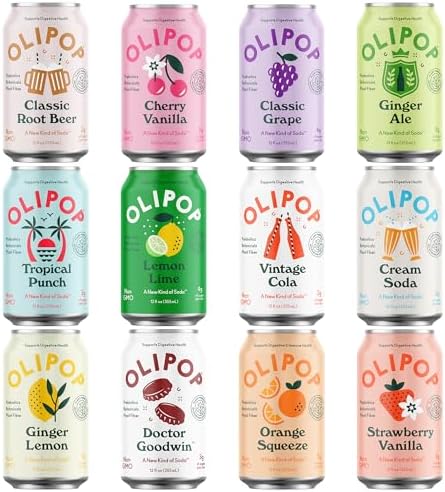 OLIPOP - Taste Test Pack, 12-Flavor Soda Variety Pack, Healthy Soda, Prebiotic Soft Drinks, Supports Digestive Health & Gut Health, High Fiber, Low Calorie, Low Sugar (12 oz, 12-Pack)