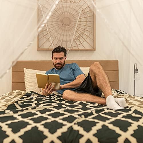 Luxury MOSQUITO NET for Bed Canopy, XL Tent, Double to Super King, Camping Screen House, Finest Holes Mesh 300, Square Netting Curtain, 2 Entries, Easy to Install, Hanging Kit, Storage Bag
