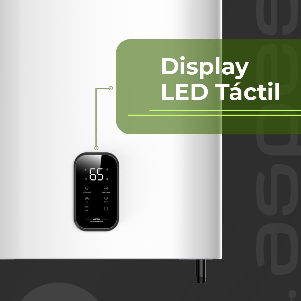 Aspes Termo Eléctrico 100 Litros, AT10000DDW. 2000W, Kit de Montaje Incluido, Resistencia de Acero Esmaltado, Termostato Digital, Temperatura Máx 93 º, Blanco, Eficiencia Energética B