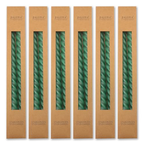pajoma® Gedrehte Stabkerzen Dunkelgrün 12 Stück | Hochwertige...