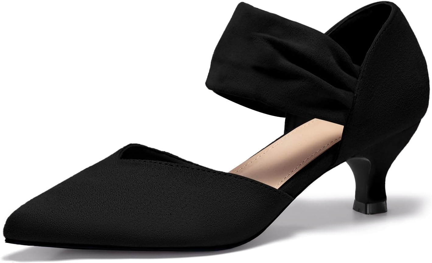 GotSoft Womens Low Kitten Heels Pointed Toe Slip on Pumps Ankle Strap Elegant Party Wedding Dress Shoes
