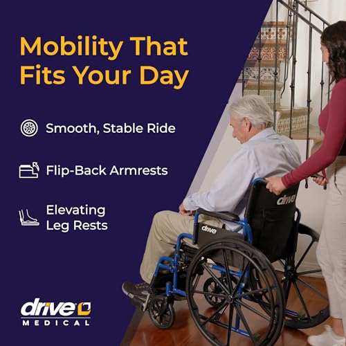Image of Drive Medical Blue Streak Foldable Wheelchair, Leg Rests, 18 inch Seat