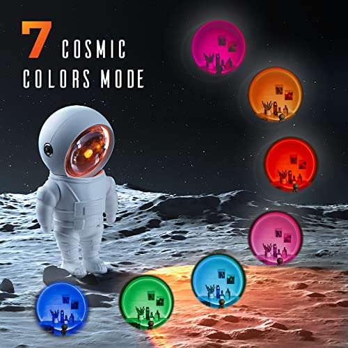 Samtunk Astronaut Sunset Lamp Projector Light: 7 Colors Mode & Built-In Battery Lights 360° Rotating Head Cosmonaut Lamp For Photography Bedroom Gift For Fathers Day #TOP1